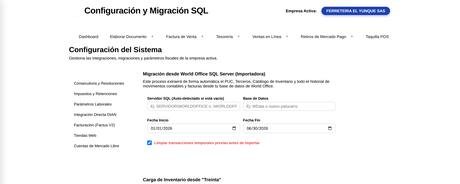 Pantalla de Contafir con el selector de empresas y sedes.